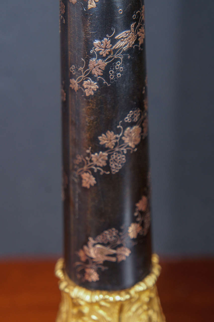 Copper Charles X Gilt Bronze and Inlaid Lacquer Candle Sticks