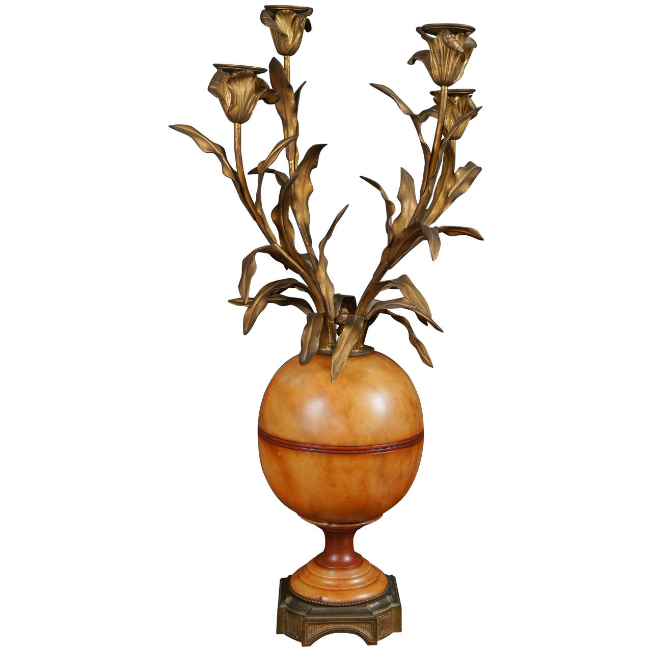 Unusual Colored Marble and Gilded Bronze Single Candelabra For Sale