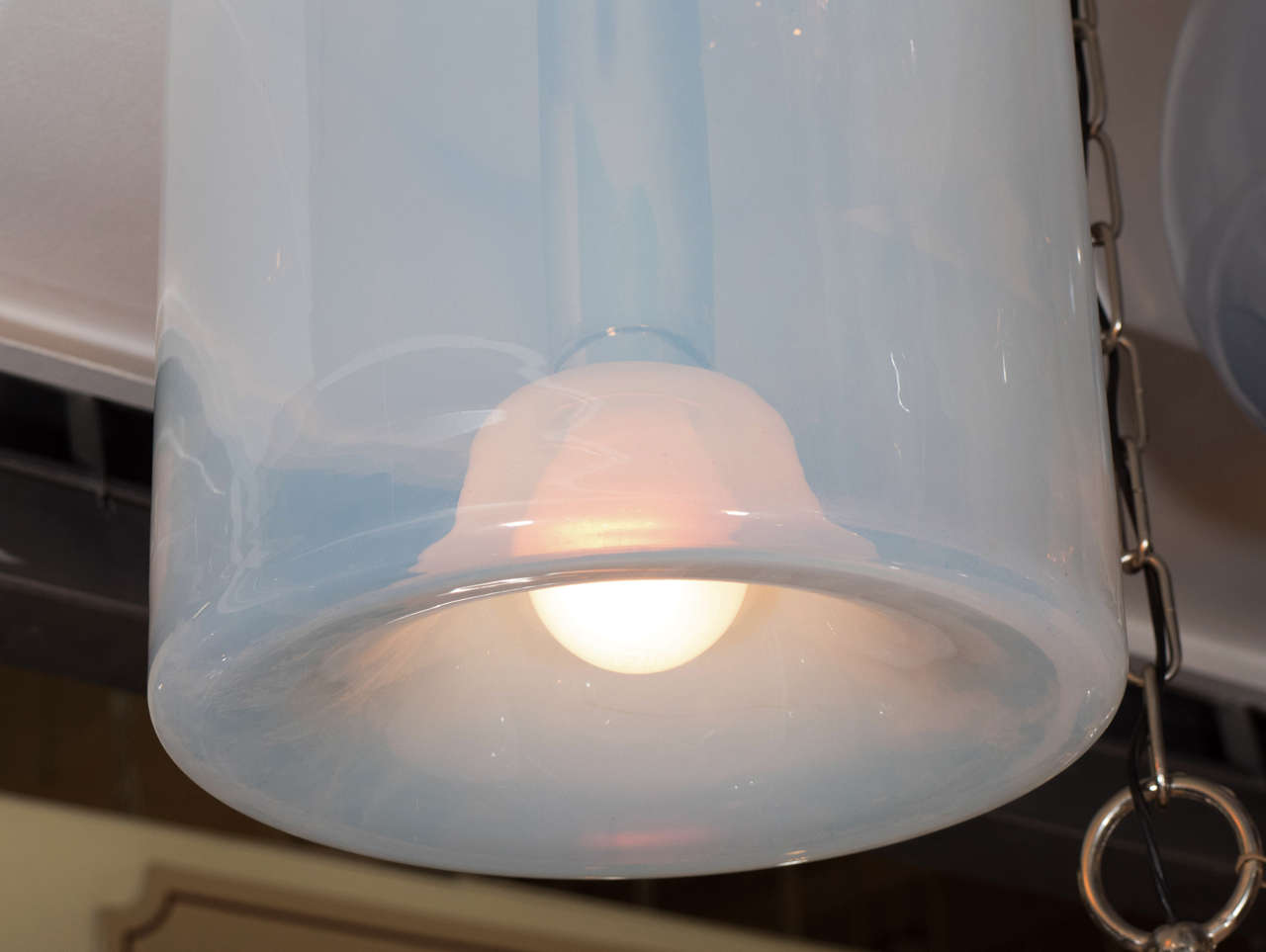 1970s Italian Opaline Glass Pendant Light by Sothis In Good Condition For Sale In New York, NY