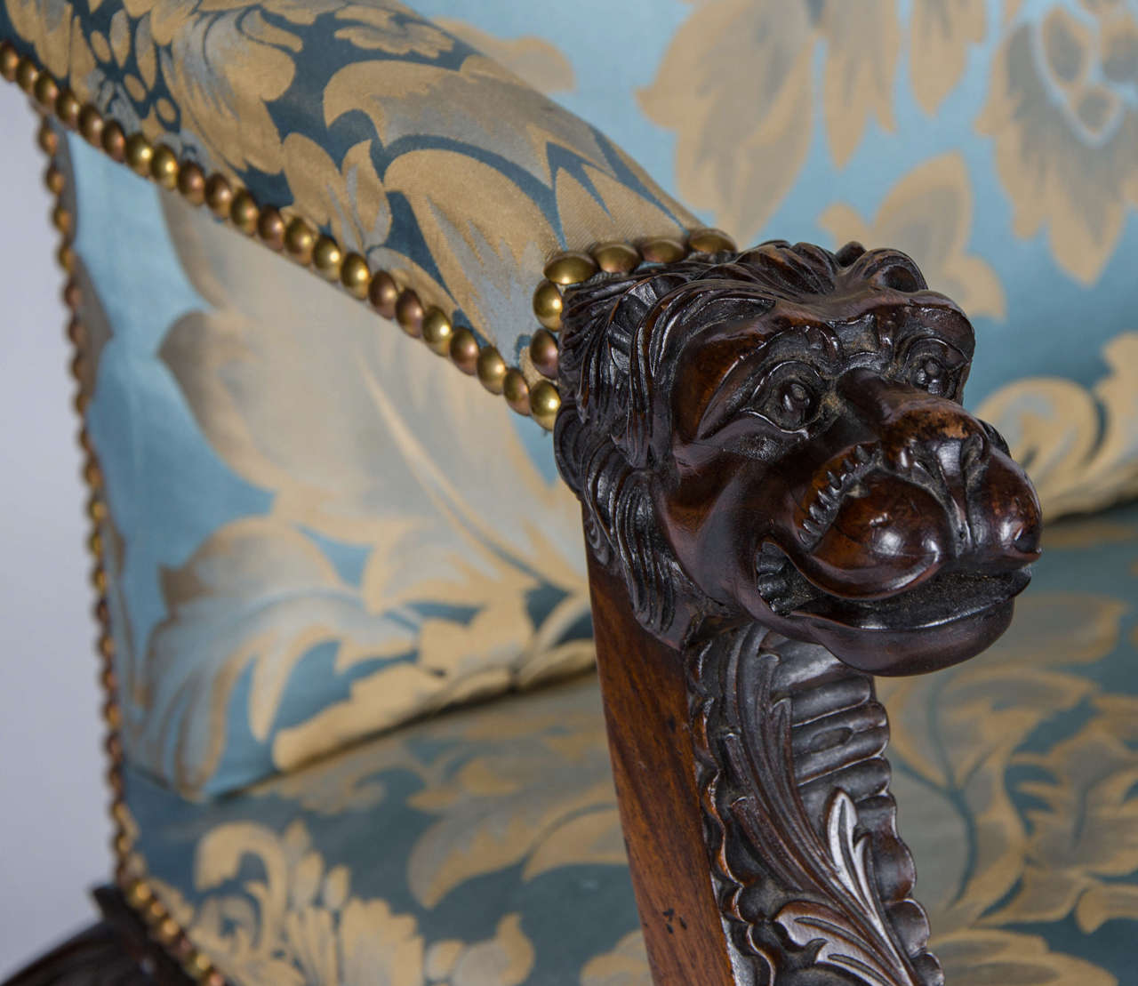 Unknown Superb Pair of Carved Mahogany Open-Arm Chairs in the Georgian Style