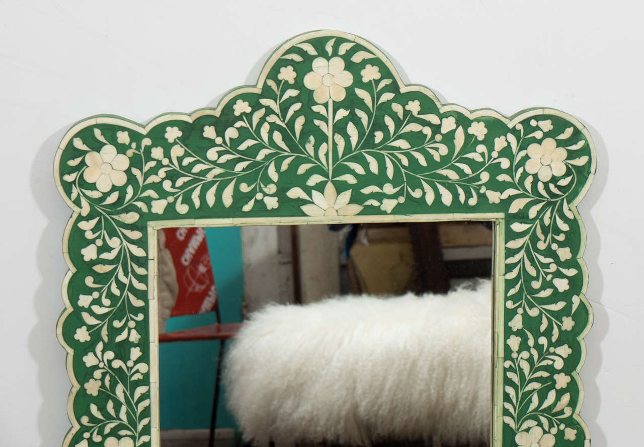 Indian Inlaid Bone Mirror In Good Condition For Sale In New York, NY