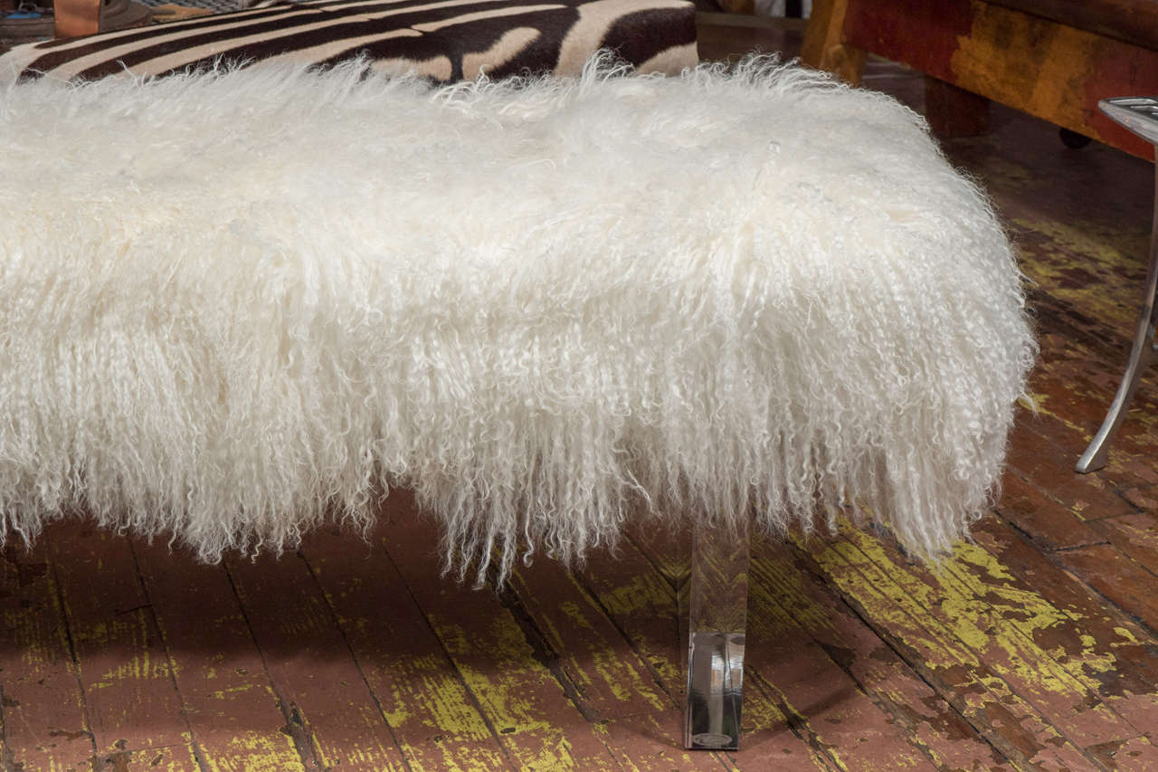 Tibetan Lambswool Bench with Lucite Legs In Good Condition In New York, NY