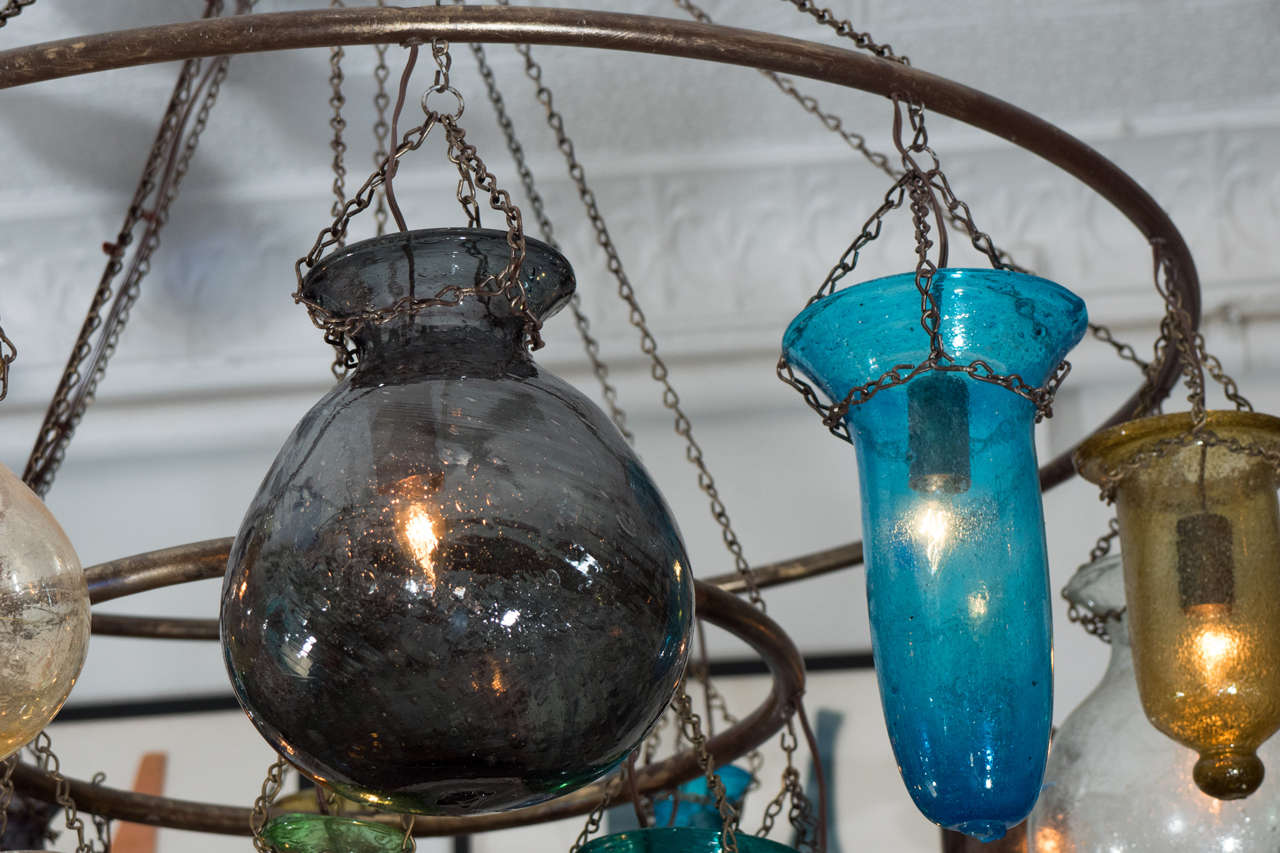 Egyptian Handblown Multicolored Glass Chandelier In Good Condition In New York, NY