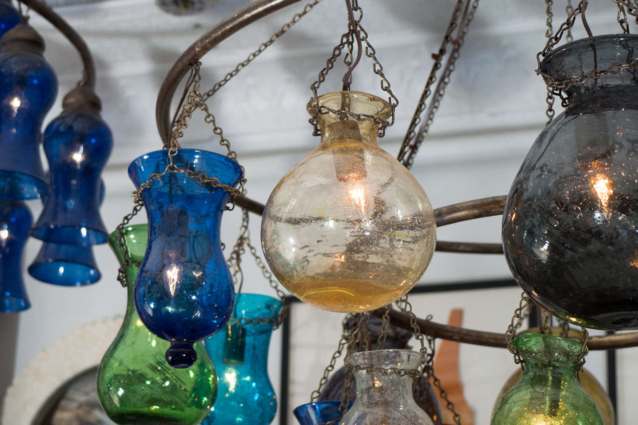 20th Century Egyptian Handblown Multicolored Glass Chandelier