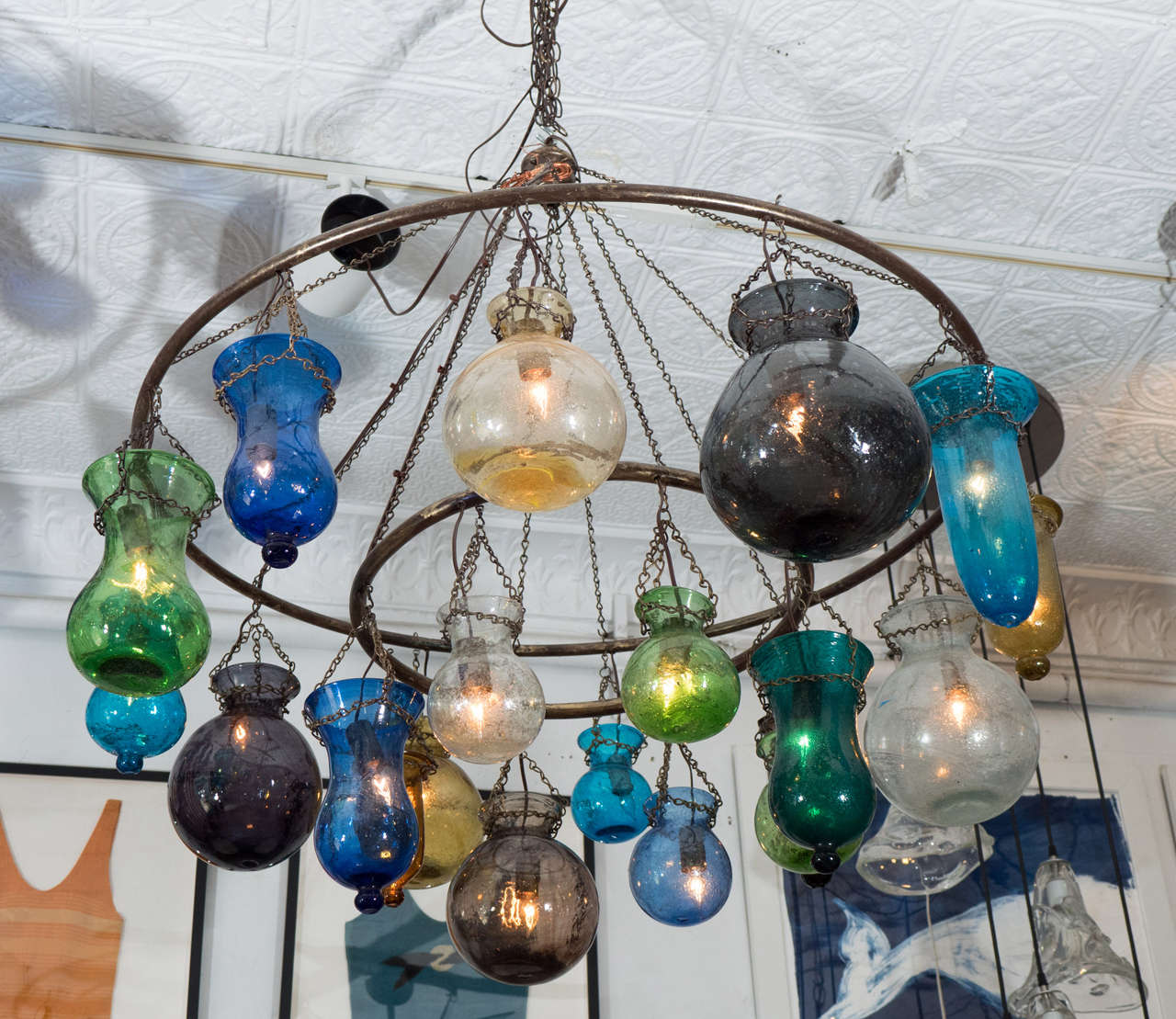 Egyptian Handblown Multicolored Glass Chandelier 1