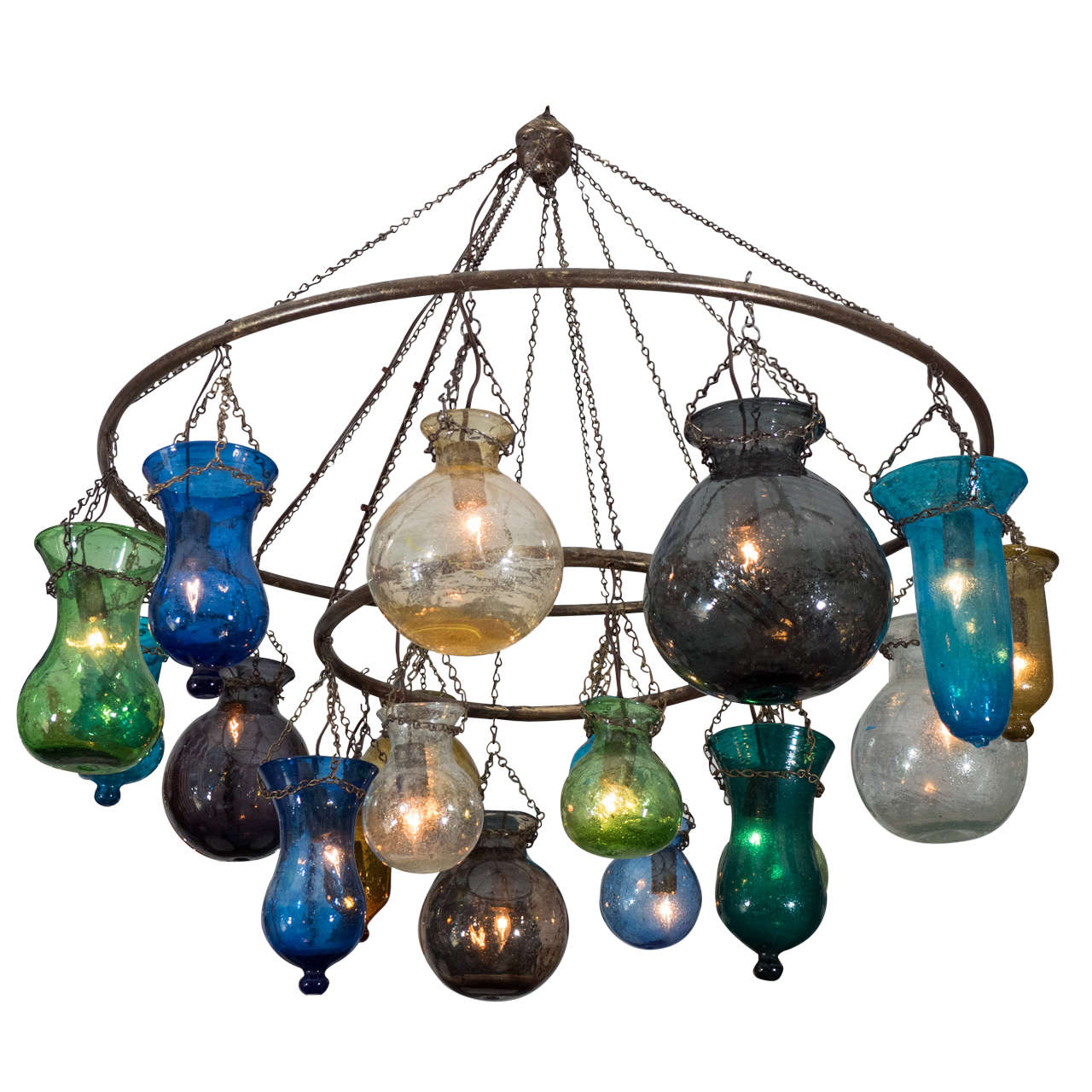 Egyptian Handblown Multicolored Glass Chandelier
