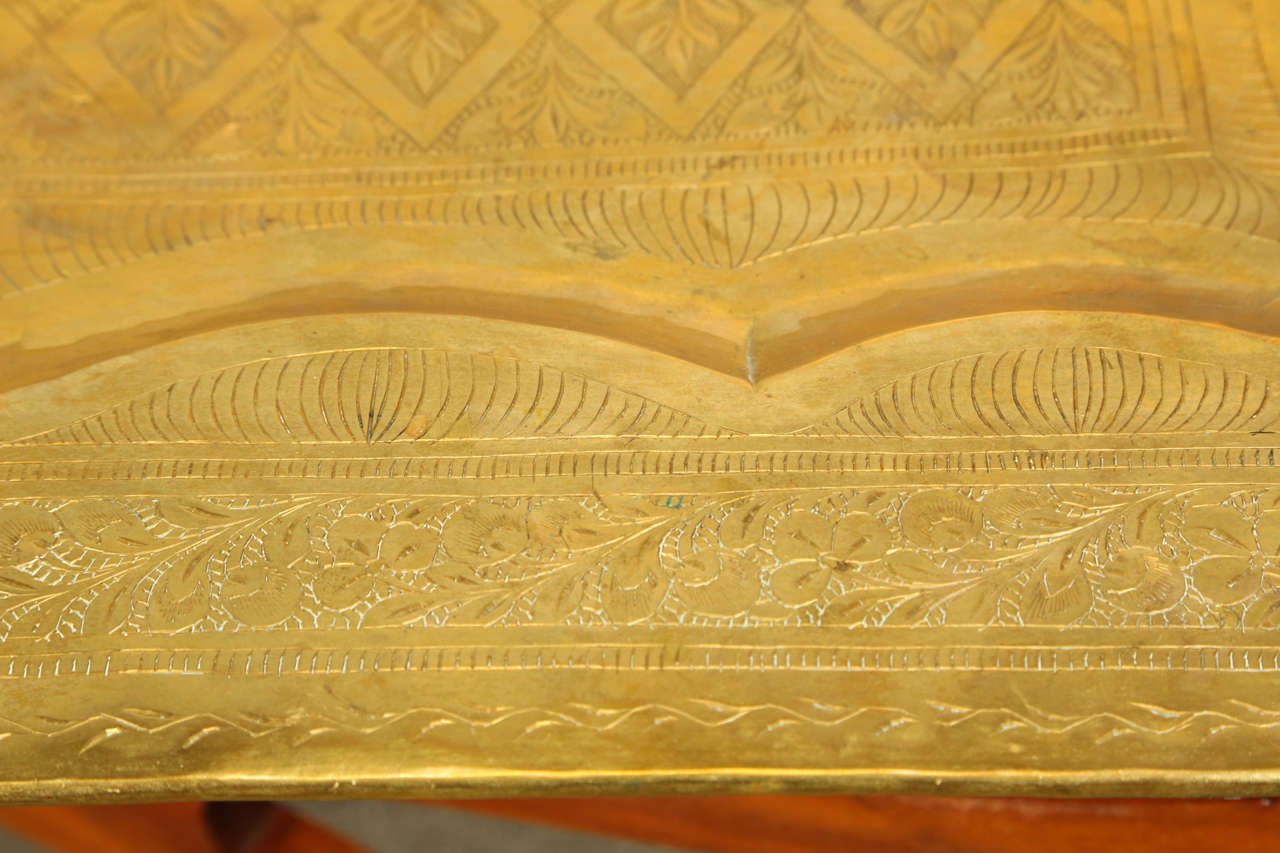 Hand-Carved Moroccan Rectangular Brass Tray Coffee Table