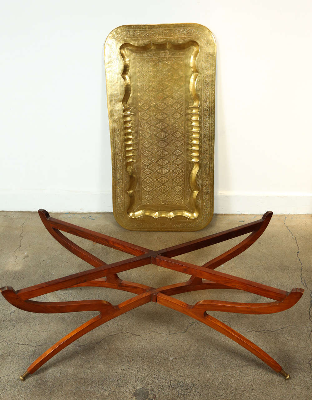 Mid-20th Century Moroccan Rectangular Brass Tray Coffee Table