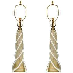 Midcentury Pair of Murano Glass Twist Table Lamps by Seguso
