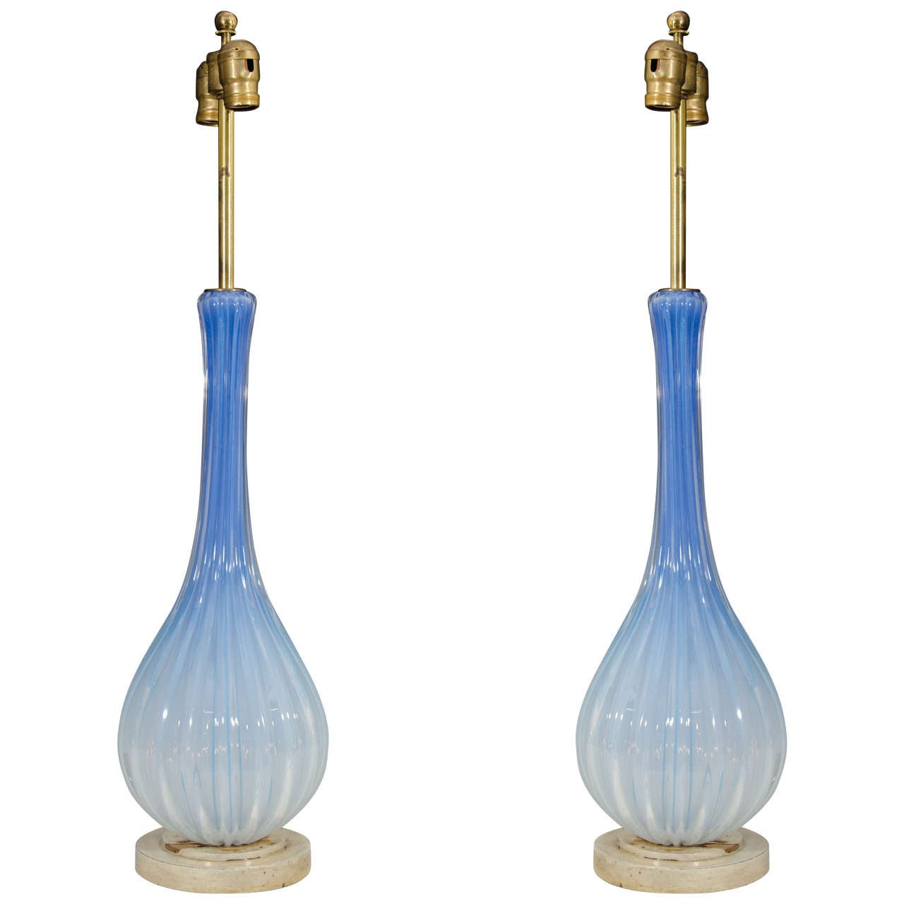 Midcentury Pair of Periwinkle Murano Glass Barovier & Toso Table Lamps