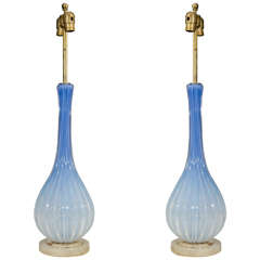 Midcentury Pair of Periwinkle Murano Glass Barovier & Toso Table Lamps