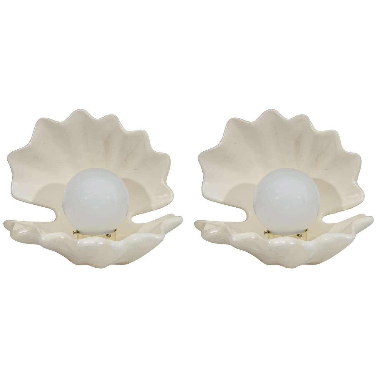 Hollywood Regency Style Pair of Pearl in Oyster Shell Table Lamps