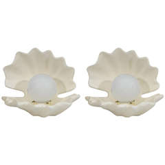 Hollywood Regency Style Pair of Pearl in Oyster Shell Table Lamps