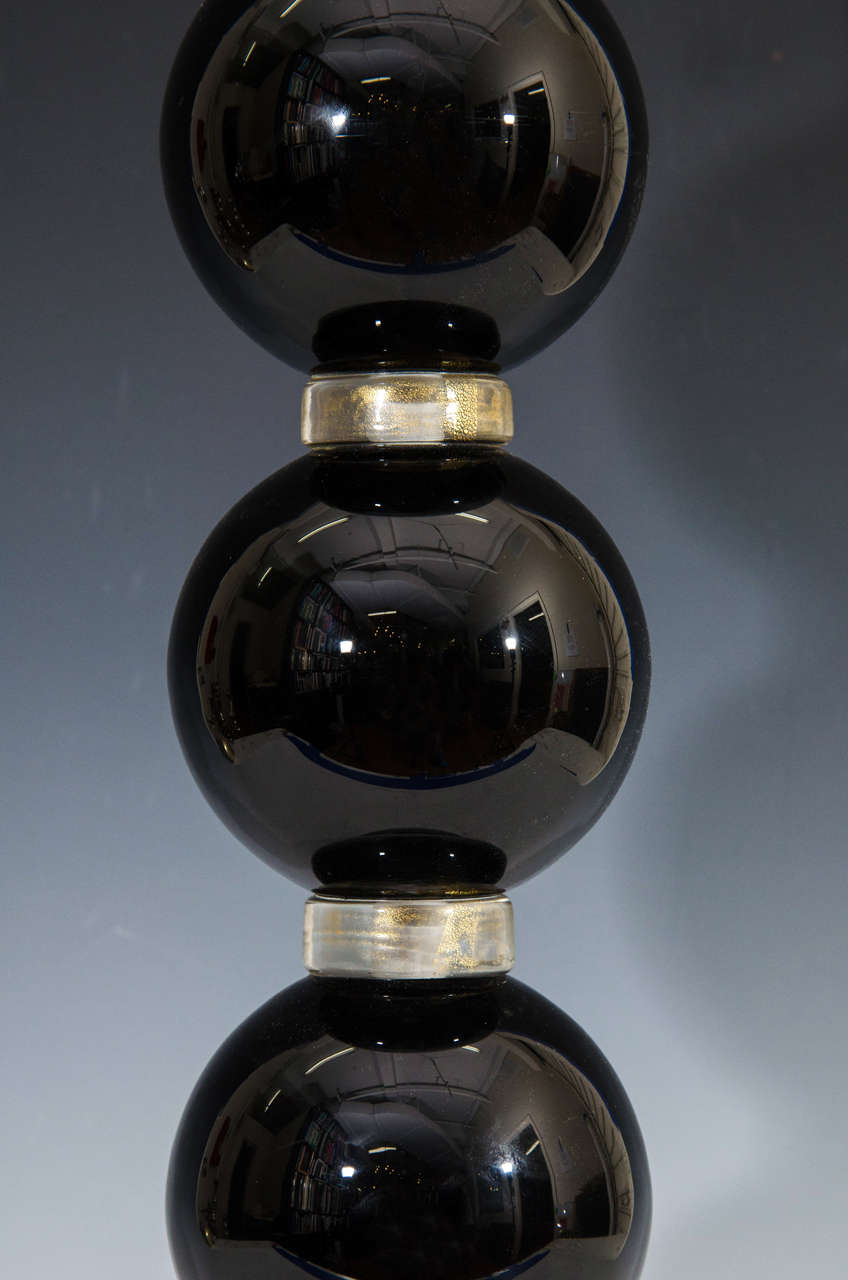 Italian Midcentury Pair of Black Murano Glass Table Lamps by Barovier & Toso