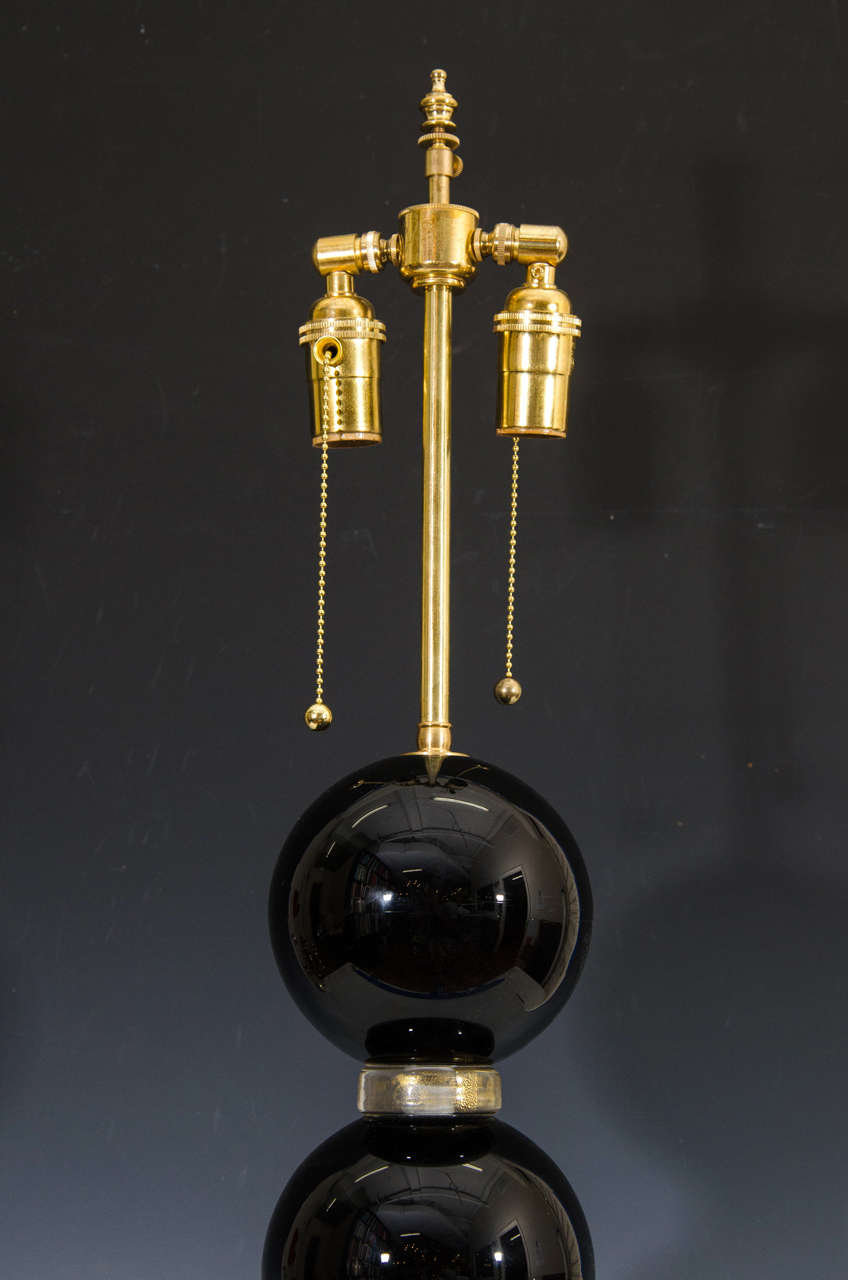 Midcentury Pair of Black Murano Glass Table Lamps by Barovier & Toso In Good Condition In New York, NY