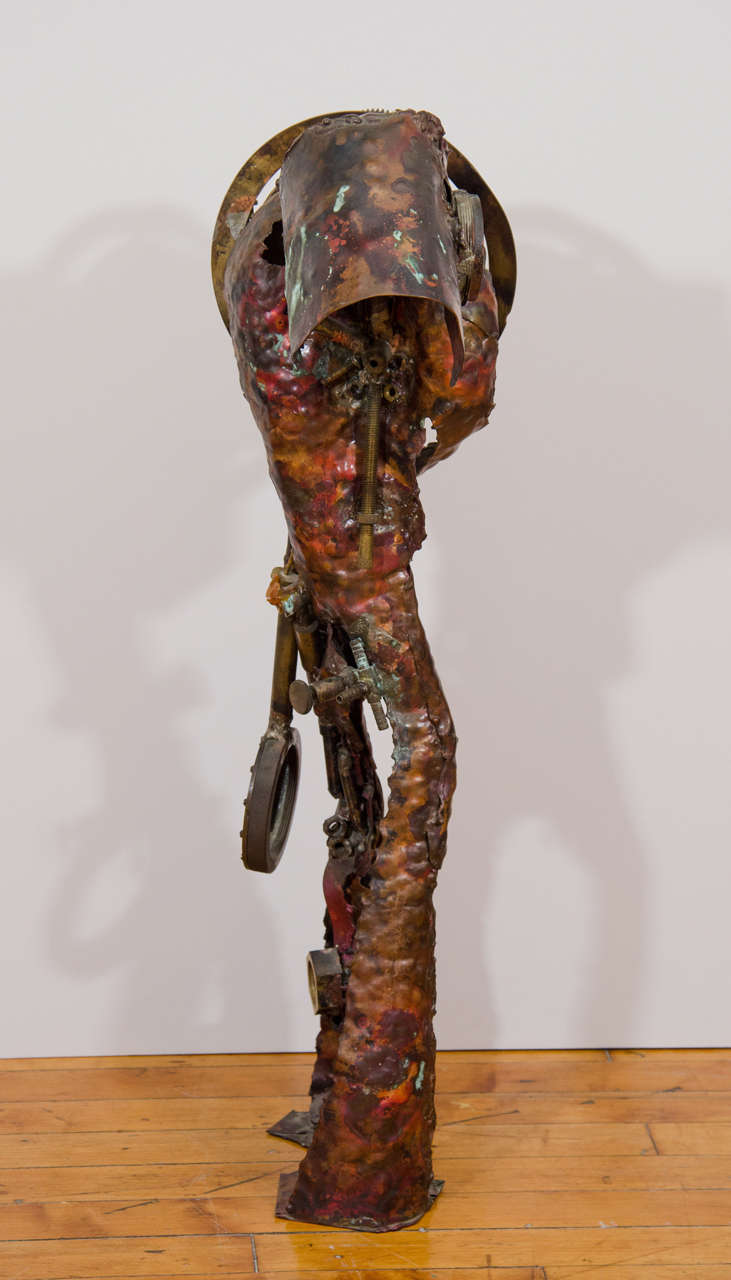 Copper Brutalist Sculpture of a Male Figure
