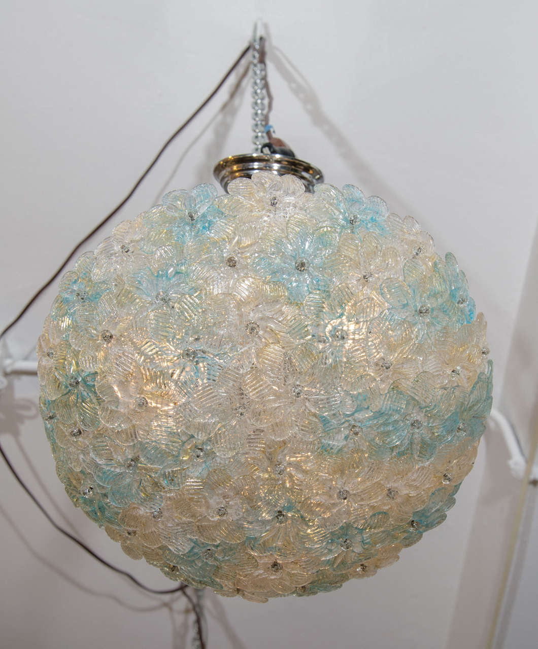 A vintage Murano glass Pauly & C floral basket chandelier or flush mount.