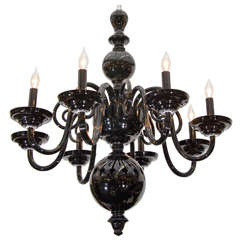 Midcentury Eight-Arm Black Glass Murano Chandelier