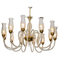 Midcentury Pietro Toso Murano Twelve-Arm Chandelier with Hurricane Shades