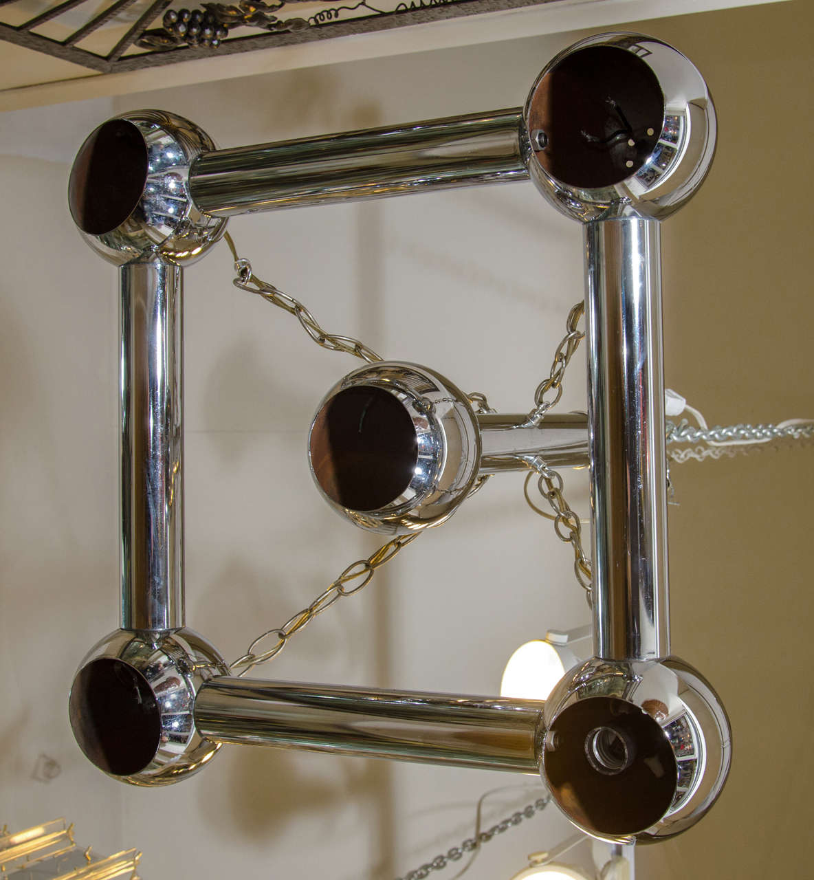 Midcentury Chrome Tubular Chandelier in Style of Sciolari In Good Condition For Sale In New York, NY