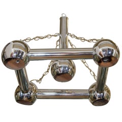 Midcentury Chrome Tubular Chandelier in Style of Sciolari