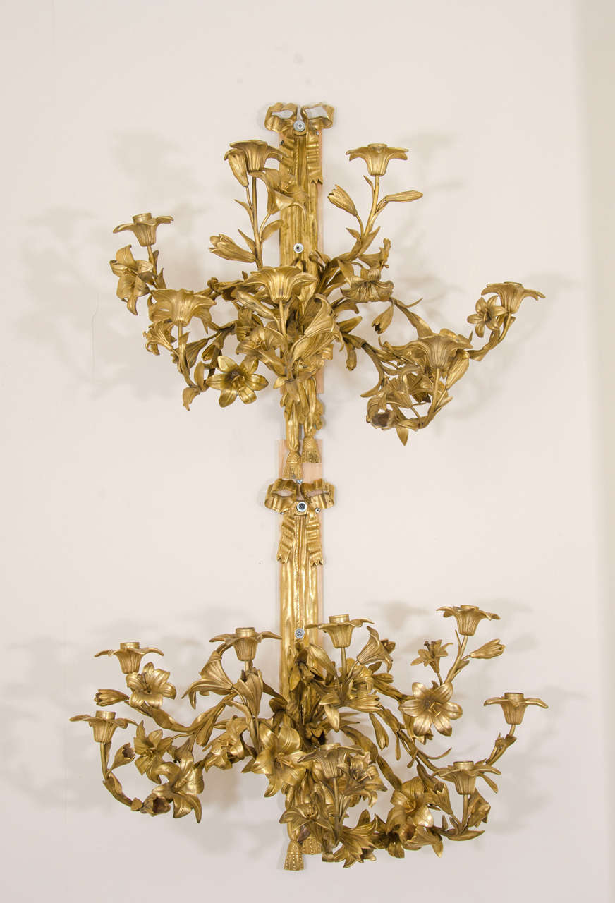Pair of Late 19th Century Bronze, Swedish Candelabra Wall Sconces In Good Condition In New York, NY