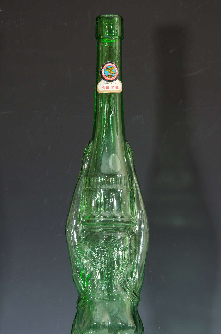 Midcentury Tall Tuscan, Chianti Glass Wine Bottle in the Shape of a