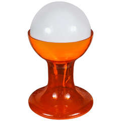 White Glass Globe in Orange Glass Chalice
