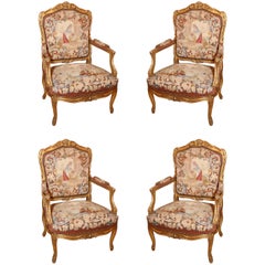 French 19th c Giltwood  five piece Grand Salon Set/ Aubusson upholstry
