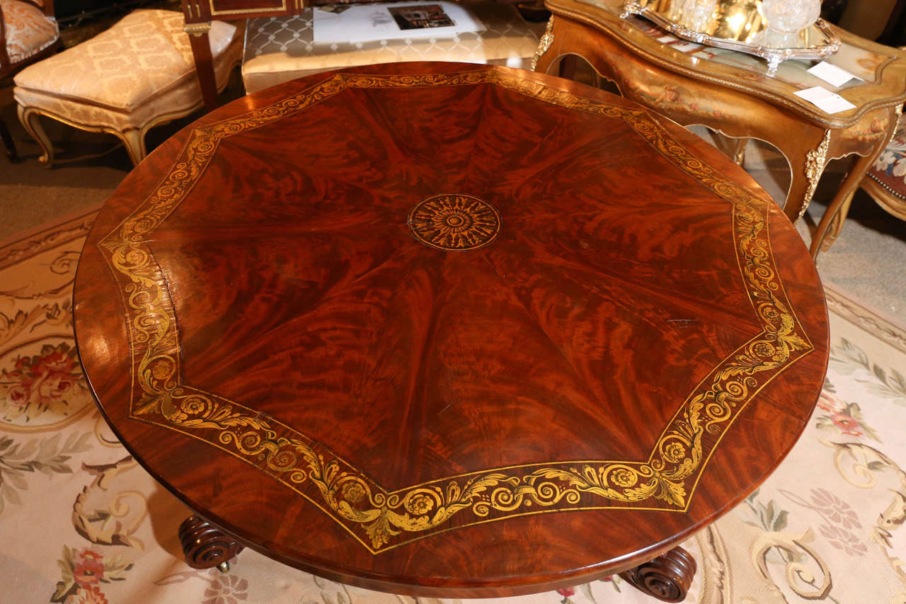 American Center Table in Flame Mahogany with gilt stenciled design In Good Condition In Houston, TX