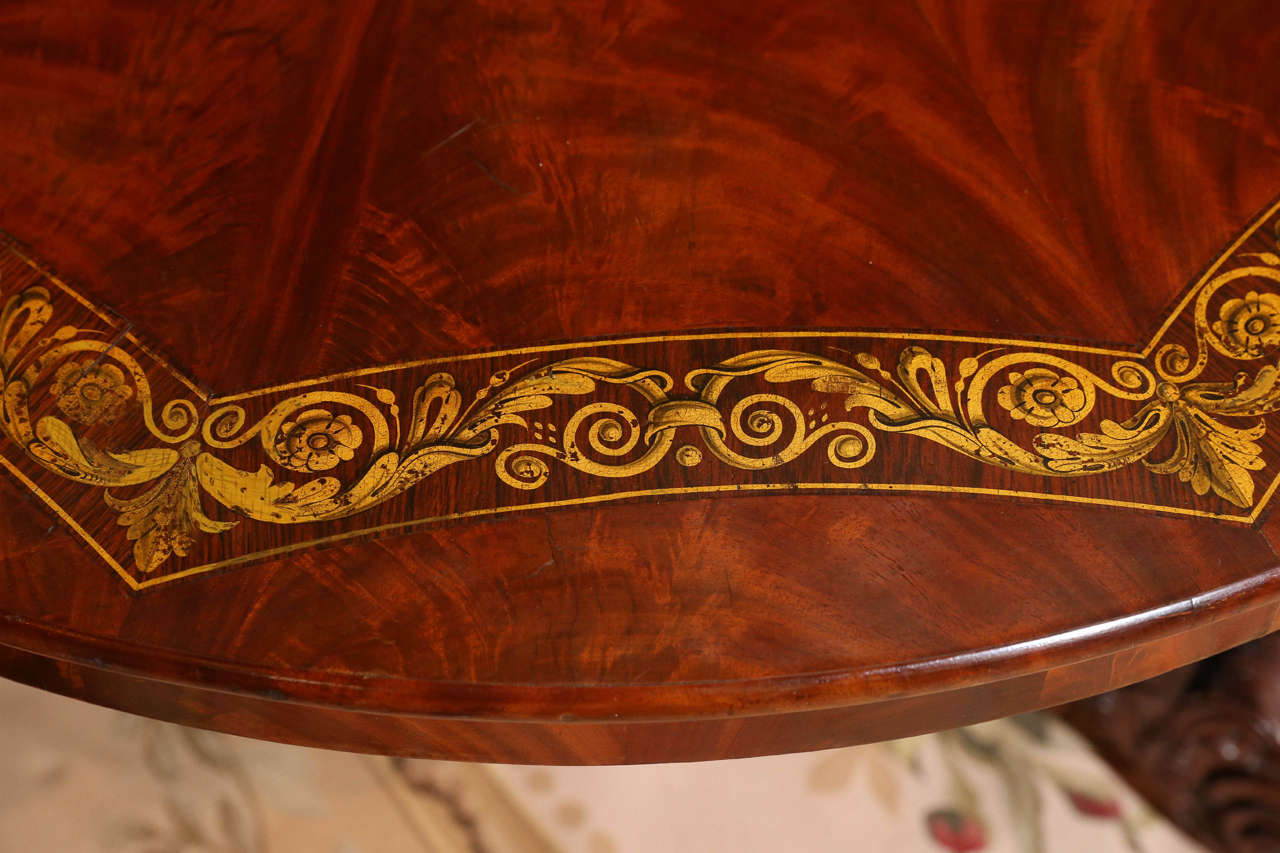 18th Century American Center Table in Flame Mahogany with gilt stenciled design