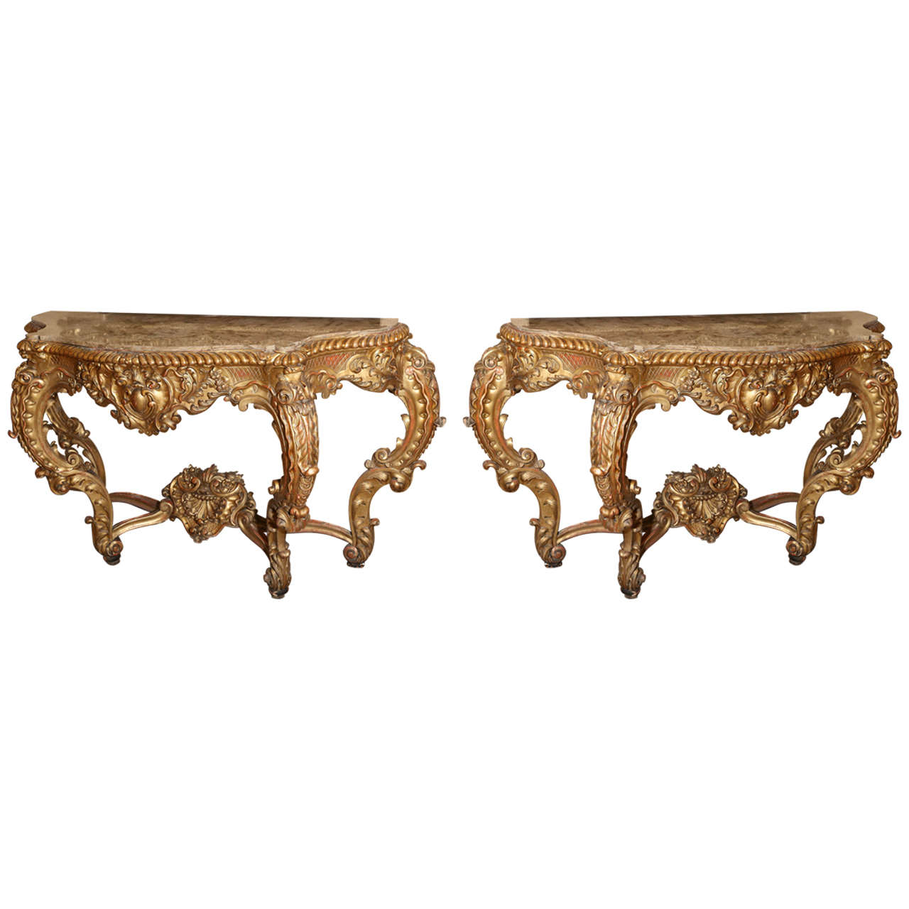 Pair of Italian carved Giltwood 18th Century Consoles