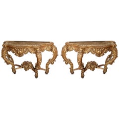 Pair of Italian carved Giltwood 18th Century Consoles