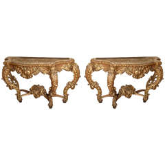 Pair of Italian carved Giltwood 18th Century Consoles 4