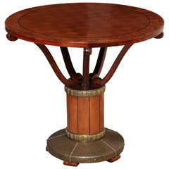 Viennese Secession Mahogany and Hammered Brass Center Table