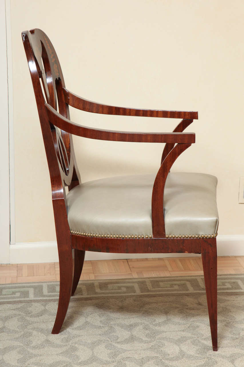 Fine Pair of Biedermeier Mahogany and Penwork Armchairs 3