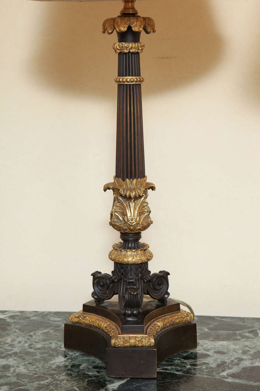 Pair of Charles X Ormolu and Bronze Candelabra Lamps In Excellent Condition For Sale In New York, NY