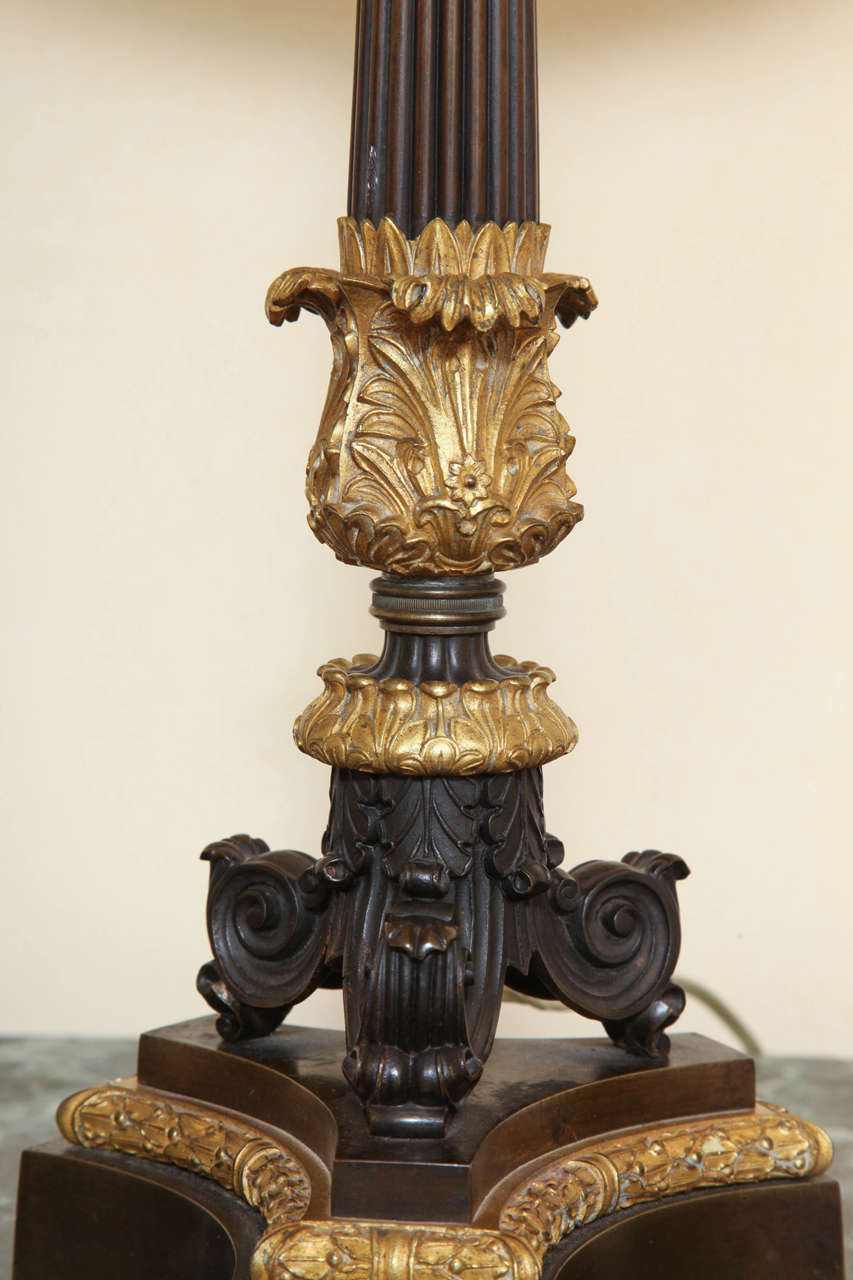 Pair of Charles X Ormolu and Bronze Candelabra Lamps For Sale 3