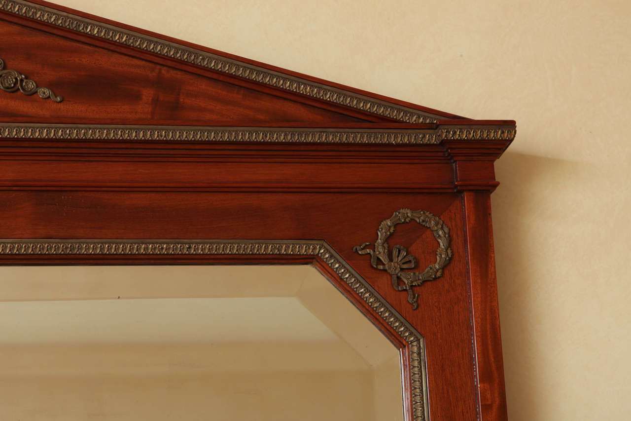 Neoclassical Revival French Mahogany Mirror with Triangular Pediment