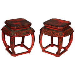 Used Pair of Red Lacquered Taborets