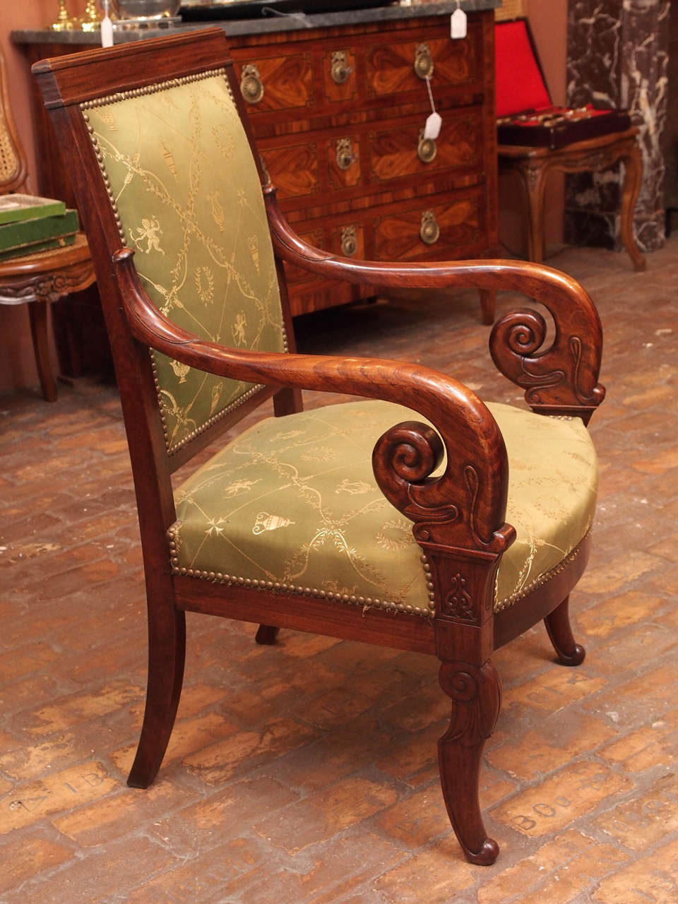 Mid-19th Century Pair of Fine French Restauration Mahogany Fauteuils