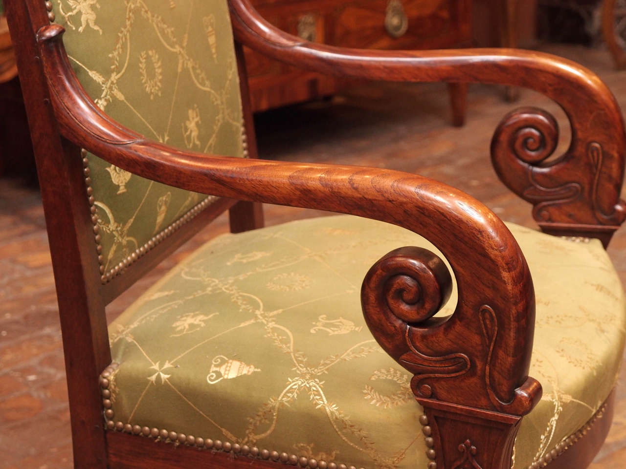 Pair of Fine French Restauration Mahogany Fauteuils 1