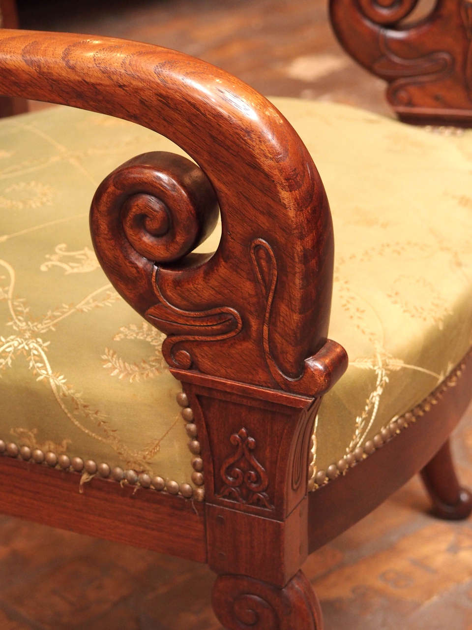 Pair of Fine French Restauration Mahogany Fauteuils 2