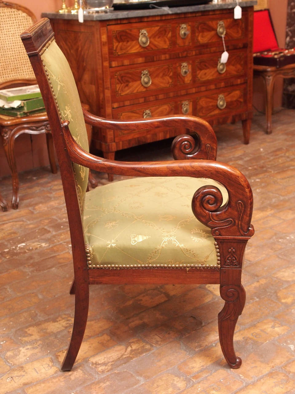 Pair of Fine French Restauration Mahogany Fauteuils 4