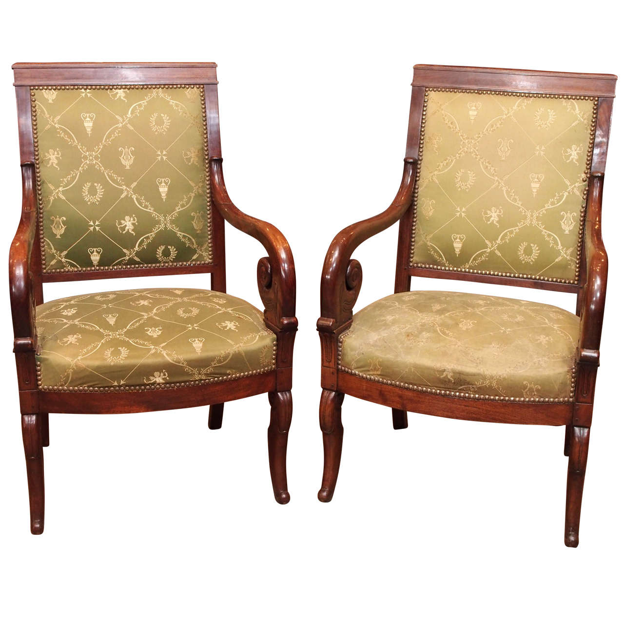 Pair of Fine French Restauration Mahogany Fauteuils