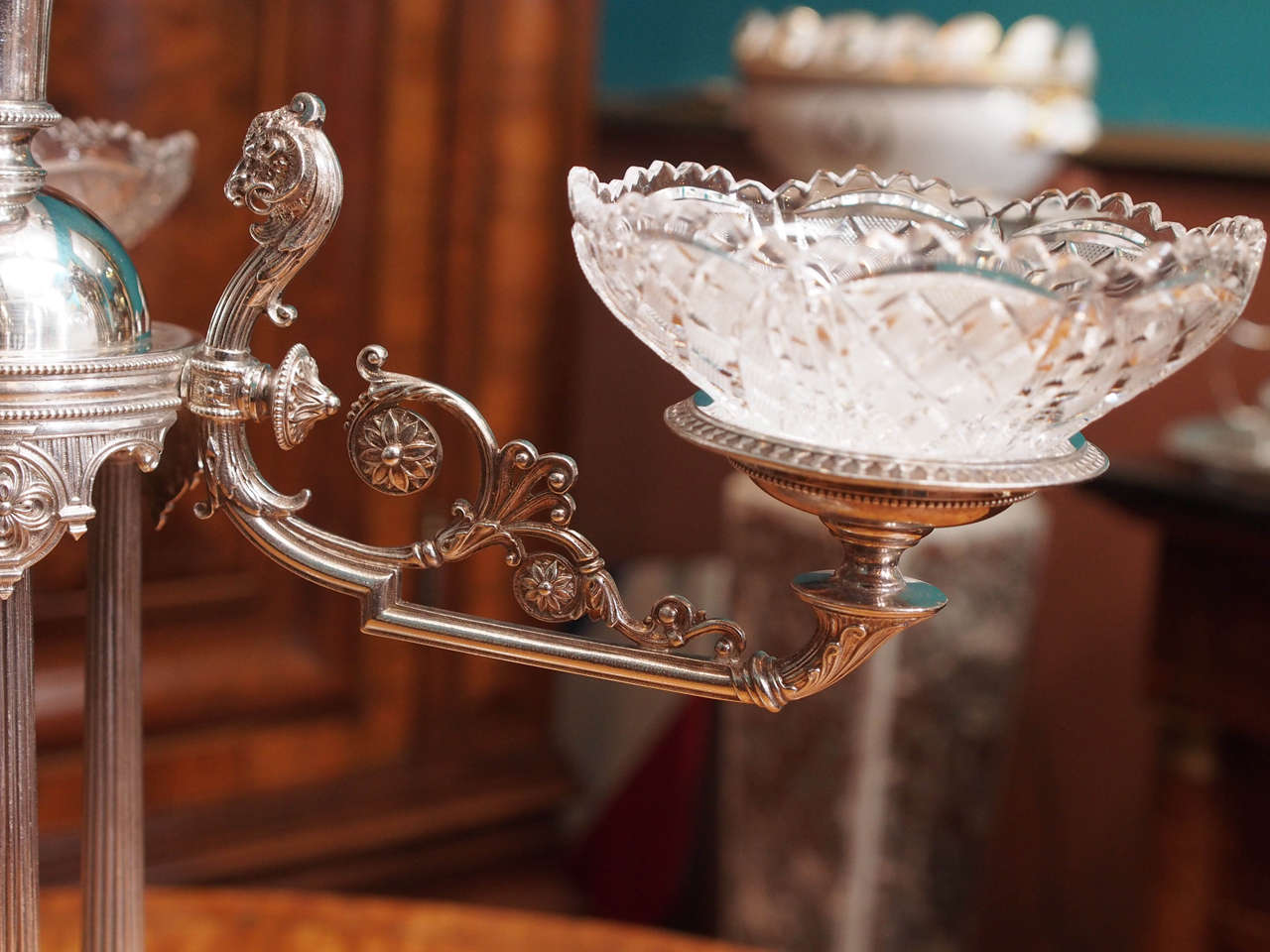 19th Century English Plated Silver and Crystal Epergne 2