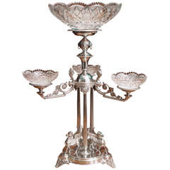 19th Century English Plated Silver and Crystal Epergne