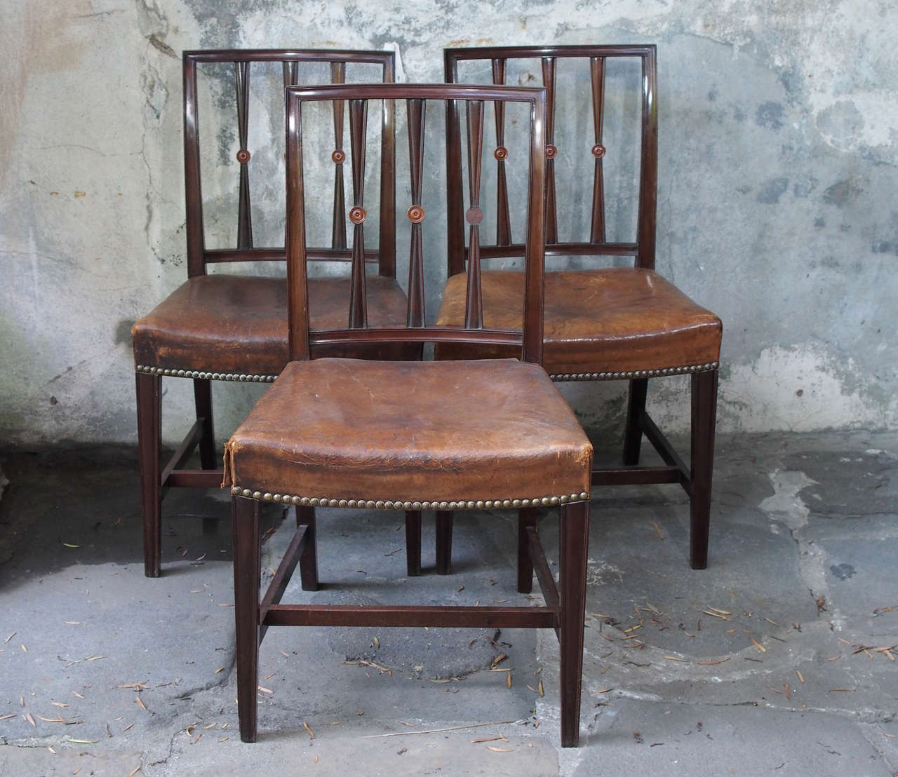 Set of six English George III period mahogany dining chairs, circa 1790