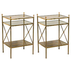 Pair of Occasional Tables Three Shelves, France, 1940, Maison Baguès