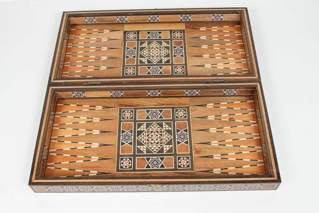 Fruitwood Syrian Inlaid Mosaic Backgammon Box